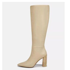 $650 VINCE Pilar Leather Knee Boot HEEL POINTY TOE MACADAMIA BEIGE 7.5 (MG7)